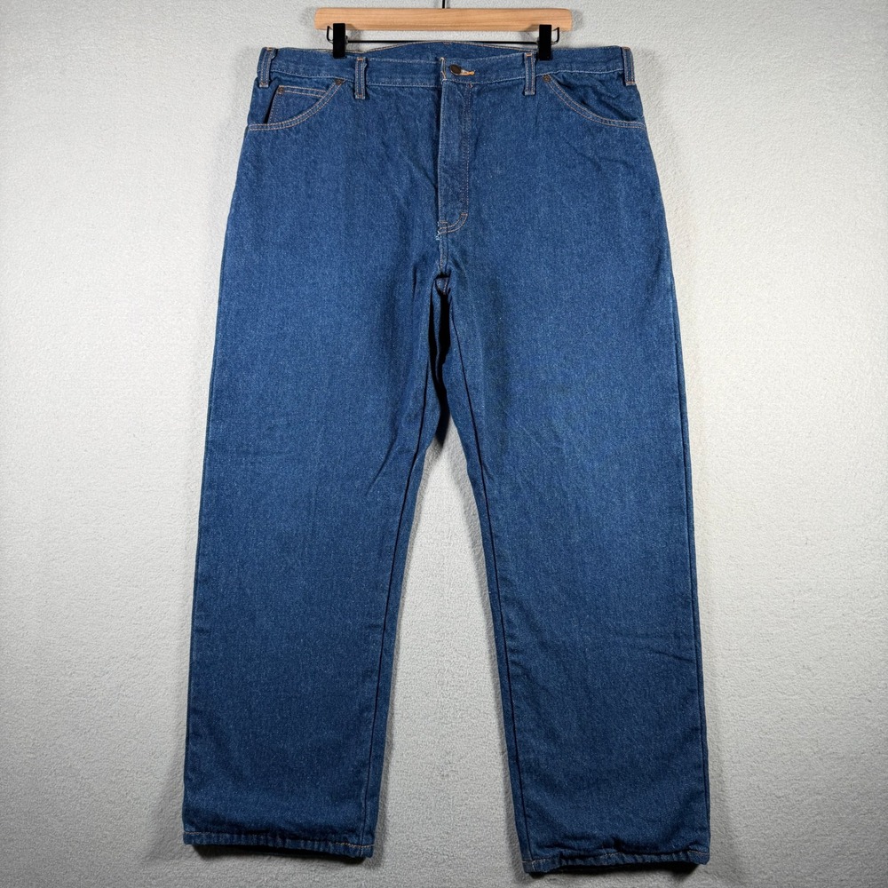 Dickies Mens Relaxed Fit Flannel Lined Jeans Blue Denim 40x30 W616438